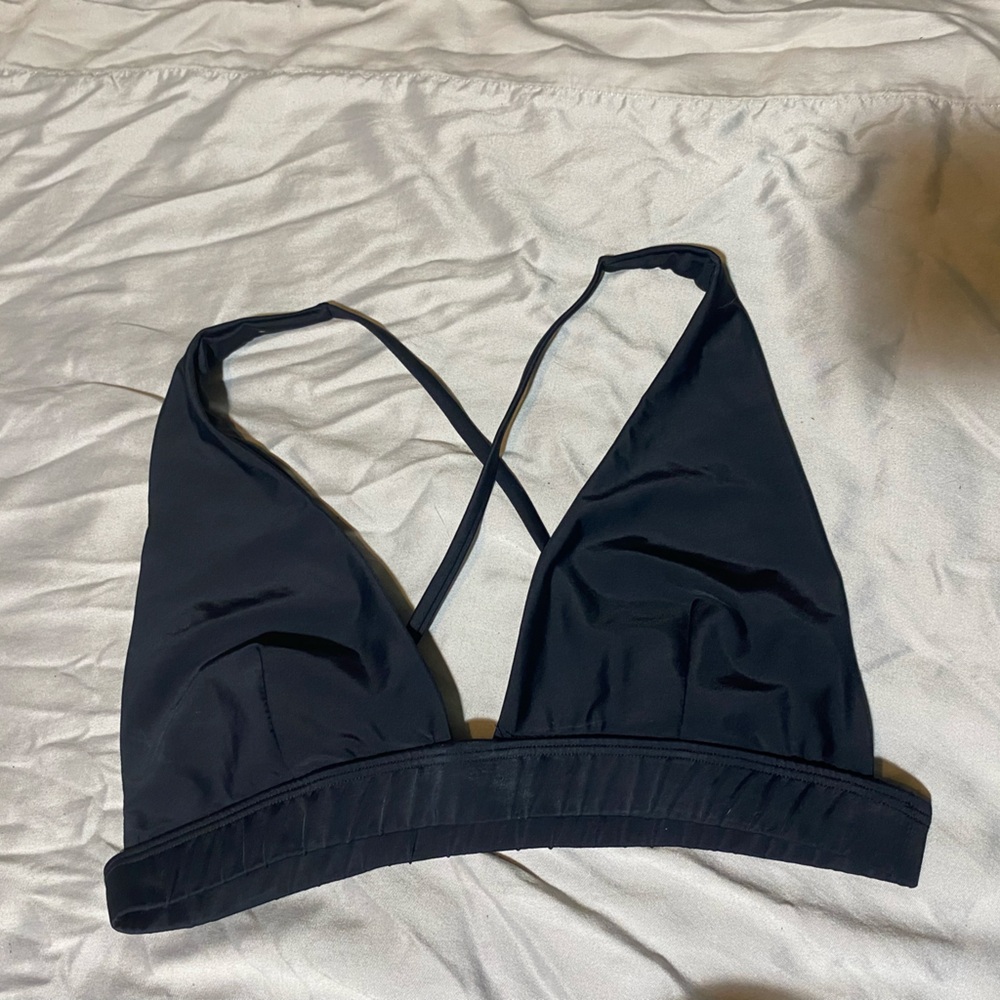 Black adjustable triangle deep V swimsuit top. Sexy